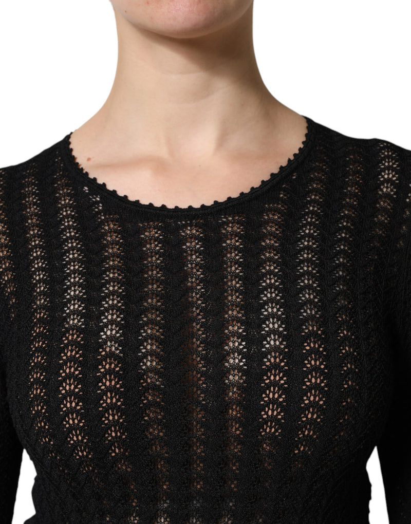 Dolce & Gabbana Black Cashmere Long Sleeves A-line Midi Dress