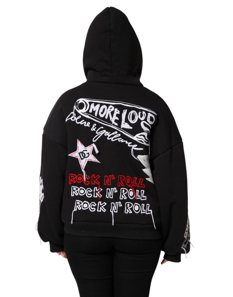 Dolce & Gabbana Veste à Capuche Noire Brodée à Zip Complet