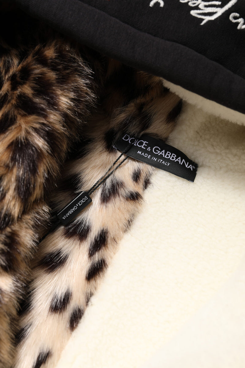 Dolce & Gabbana Veste à Capuche Noire Brodée à Zip Complet