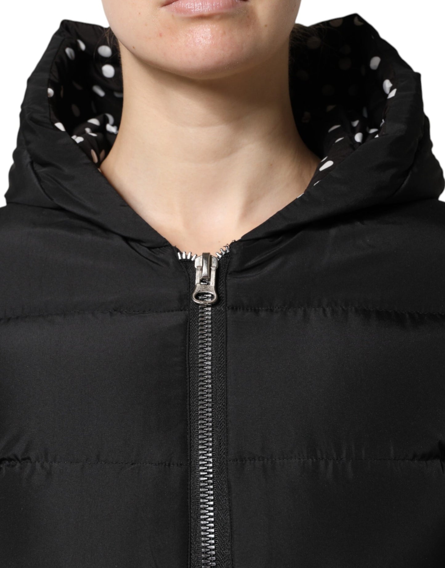 Dolce & Gabbana Black Puffer Hooded Zip Reversible Jacket