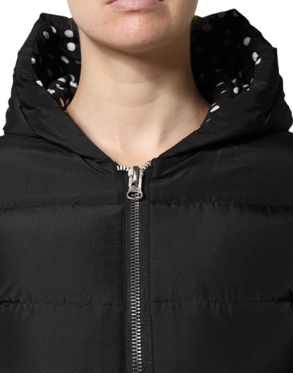 Dolce & Gabbana Black Puffer Hooded Zip Reversible Jacket