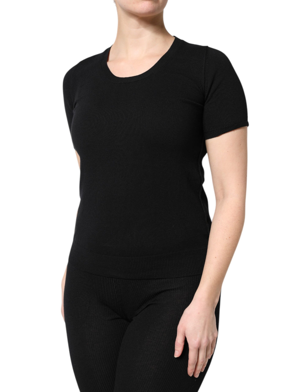 Dolce & Gabbana T-shirt en coton noir à col rond et manches courtes
