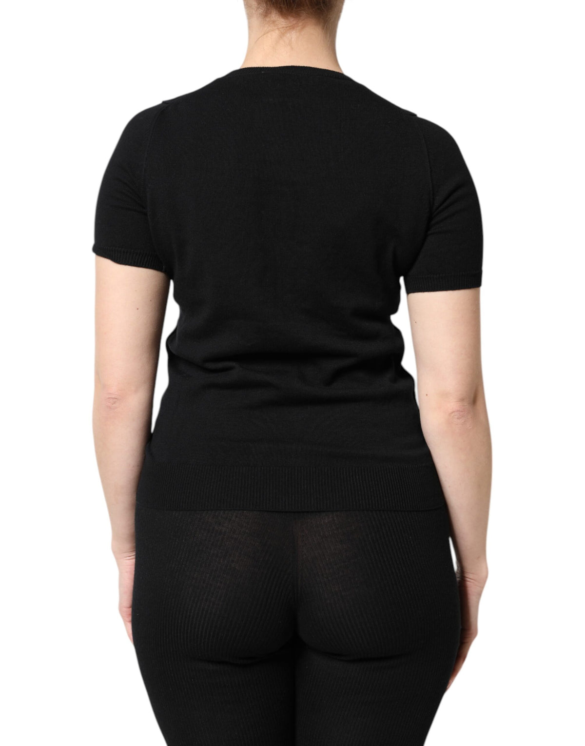 Dolce & Gabbana T-shirt en coton noir à col rond et manches courtes