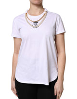 Dolce & Gabbana T-shirt en coton blanc avec chaîne et perles