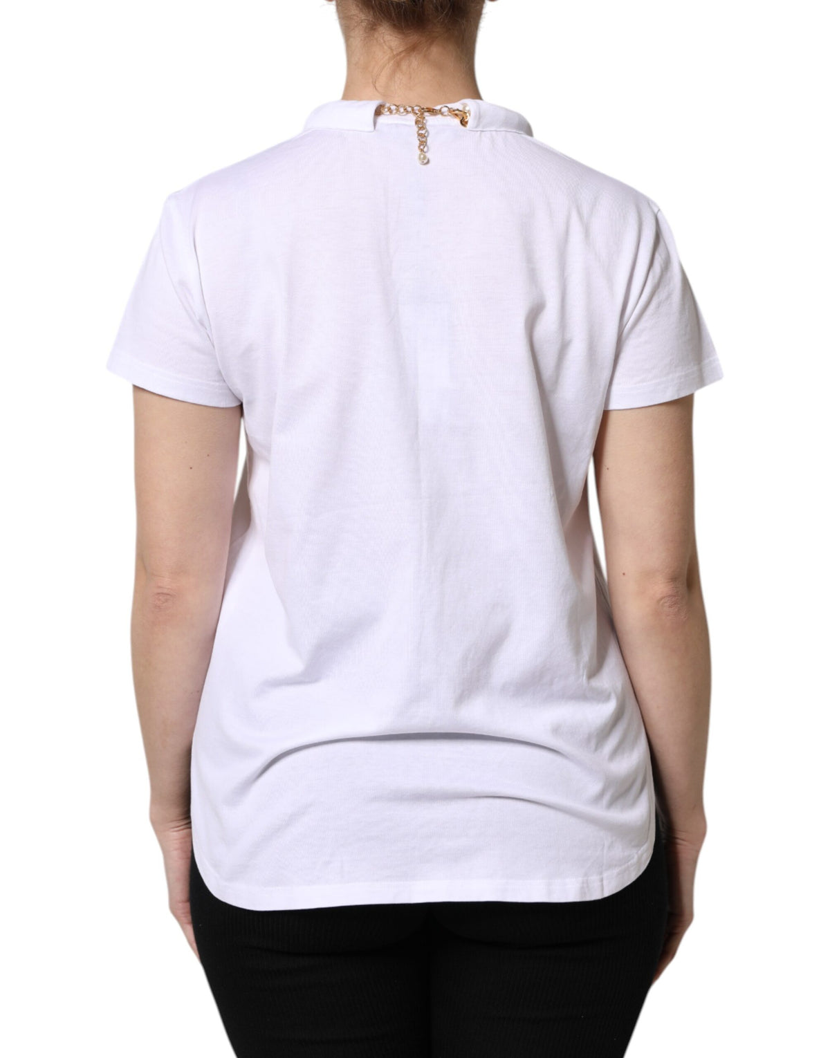 Dolce & Gabbana T-shirt en coton blanc avec chaîne et perles