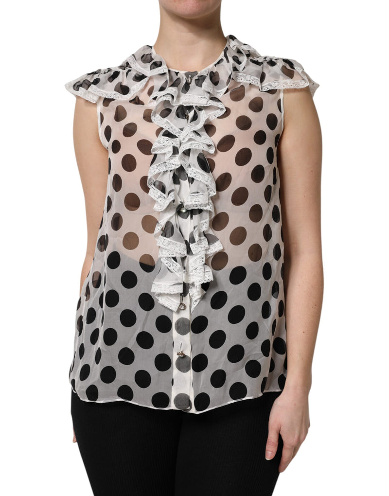 Dolce & Gabbana Top Sans Manches à Pois Noir et Blanc