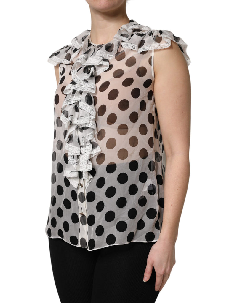 Dolce & Gabbana Top Sans Manches à Pois Noir et Blanc