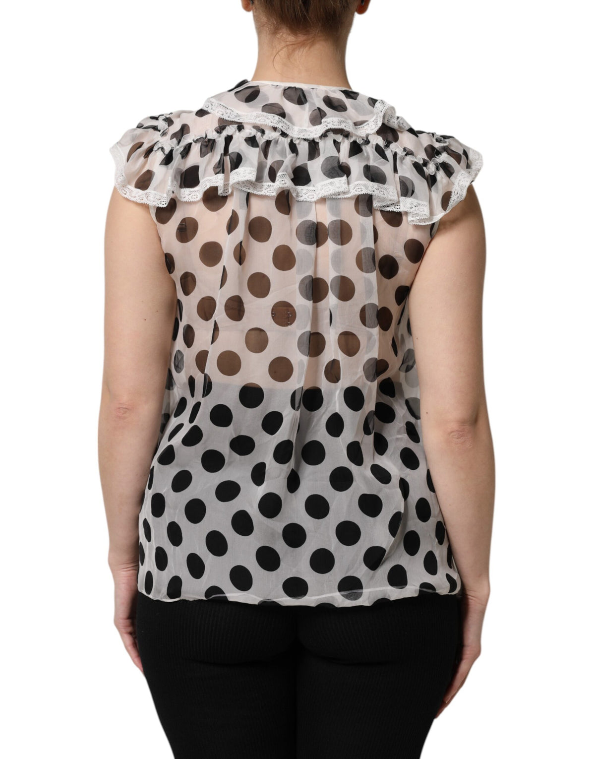 Dolce & Gabbana Top Sans Manches à Pois Noir et Blanc