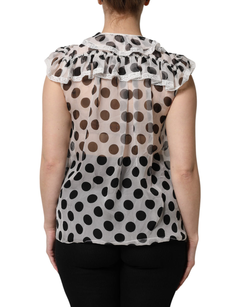 Dolce & Gabbana Top Sans Manches à Pois Noir et Blanc