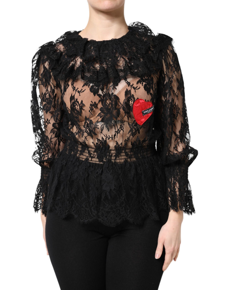 Dolce & Gabbana Black Floral Lace Blouse Top for Women