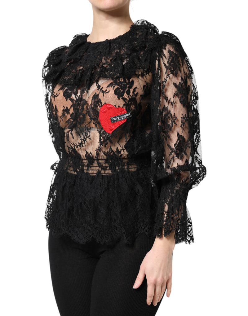 Dolce & Gabbana Black Floral Lace Blouse Top for Women