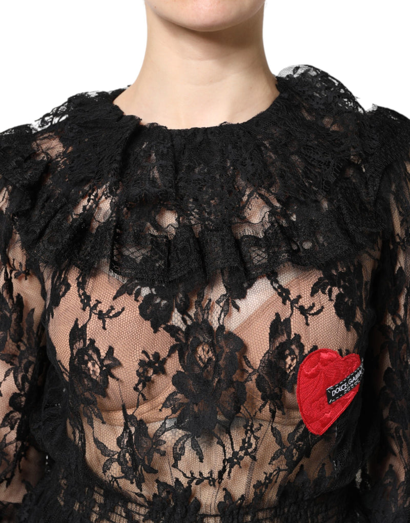 Dolce & Gabbana Black Floral Lace Blouse Top for Women