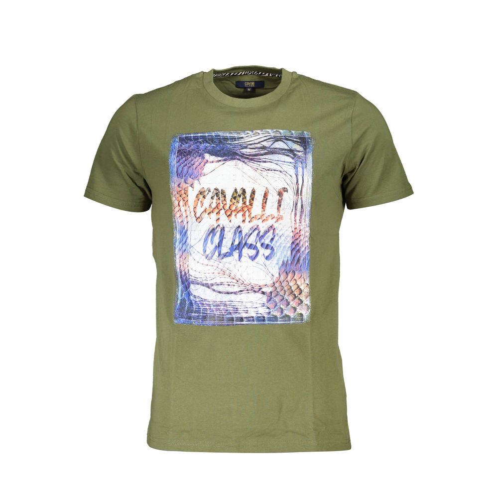 T-shirt homme en coton vert Cavalli Class