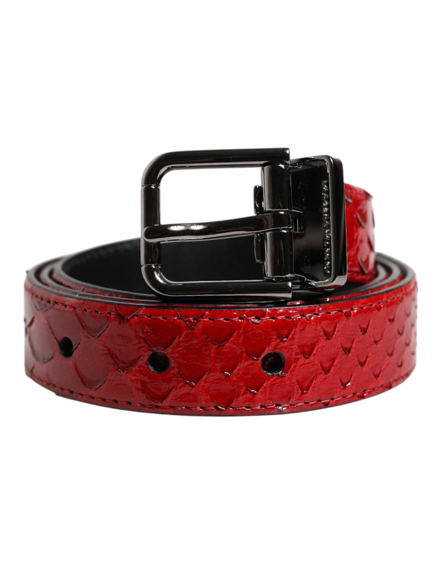Dolce & Gabbana Rode Exotische Lederen Riem met Messing Metalen Gesp