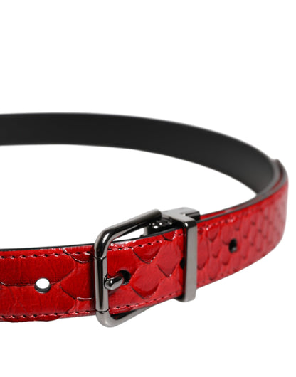 Dolce & Gabbana Rode Exotische Lederen Riem met Messing Metalen Gesp
