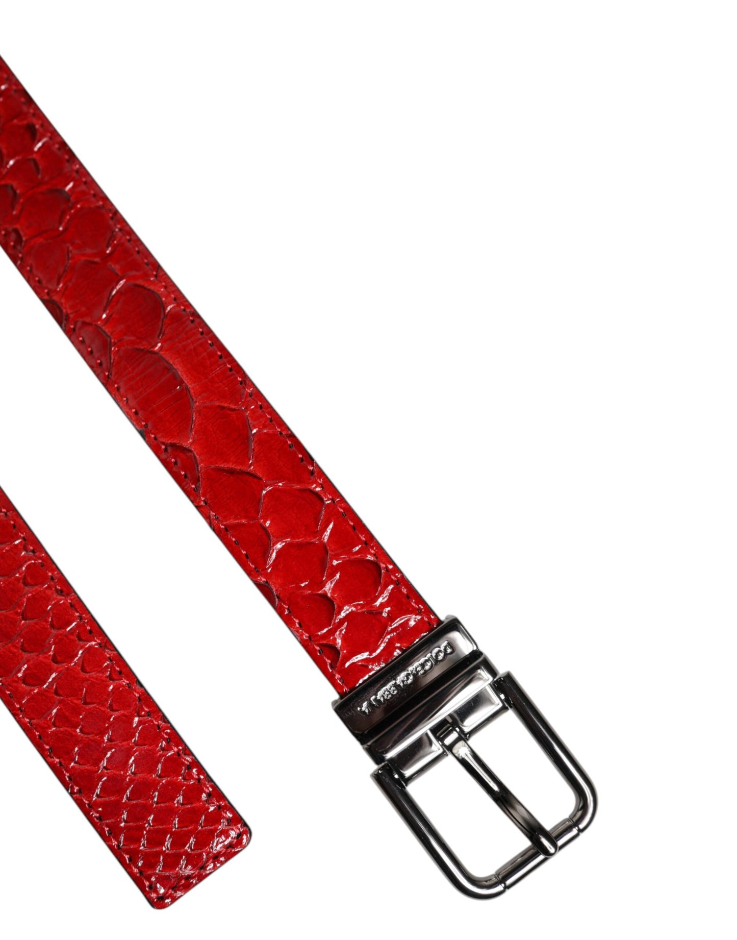 Dolce & Gabbana Rode Exotische Lederen Riem met Messing Metalen Gesp