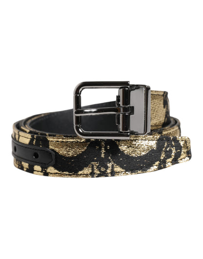Dolce & Gabbana Multicolor Jacquard Leren Metalen Gesp Riem