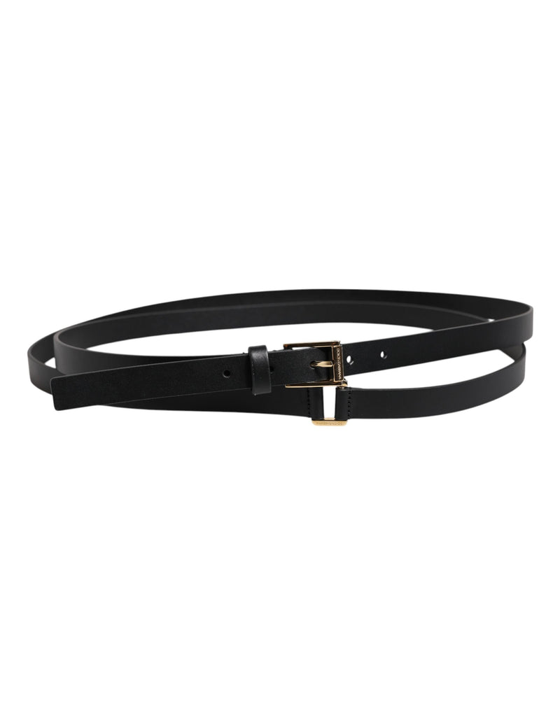 Ceinture classique noire à boucle logo en métal doré Dolce &amp; Gabbana