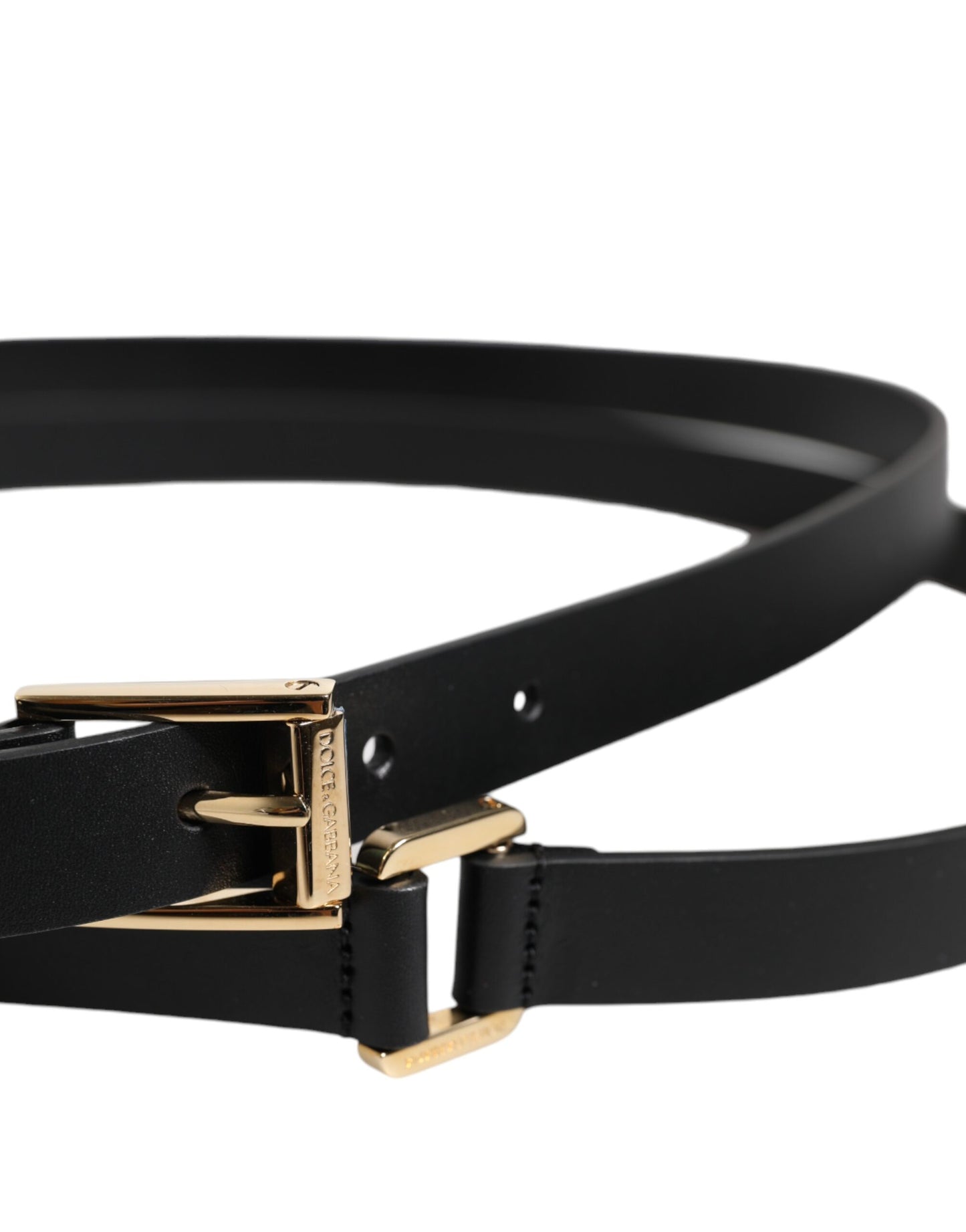 Dolce & Gabbana Zwarte Klassieke Gouden Metalen Logo Gesp Riem