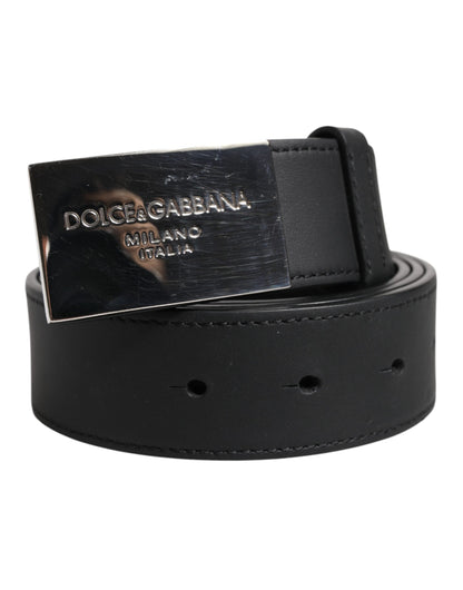 Dolce & Gabbana Zwarte Klassieke Zilveren Metalen Logo Gesp Riem