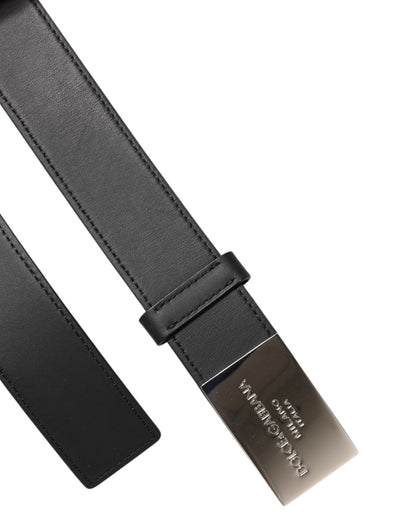 Dolce & Gabbana Zwarte Klassieke Zilveren Metalen Logo Gesp Riem