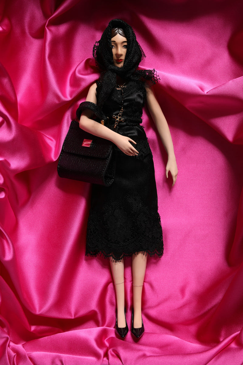Dolce & Gabbana Black Dress Ceramic Porcelain Fashion Leather Dolls
