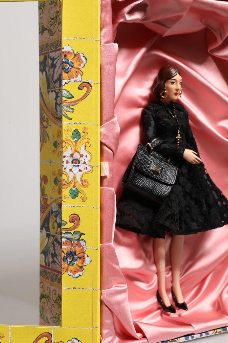 Dolce & Gabbana Black Dress Ceramic Porcelain Fashion Leather Doll