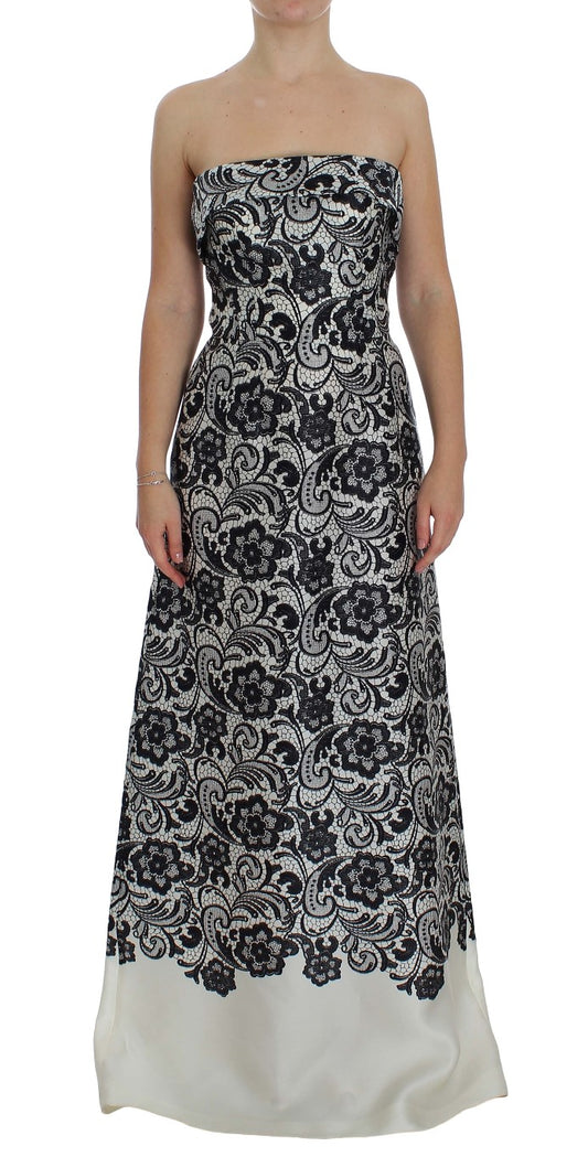 Robe longue corset en soie brodée de dentelle blanche Dolce & Gabbana