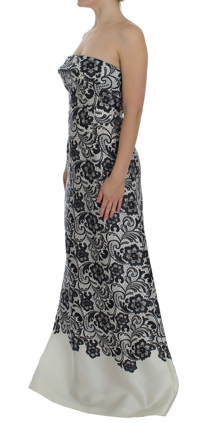 Robe longue corset en soie brodée de dentelle blanche Dolce & Gabbana