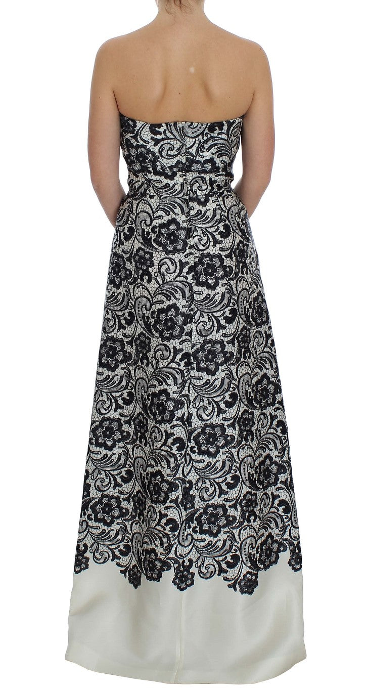Robe longue corset en soie brodée de dentelle blanche Dolce & Gabbana