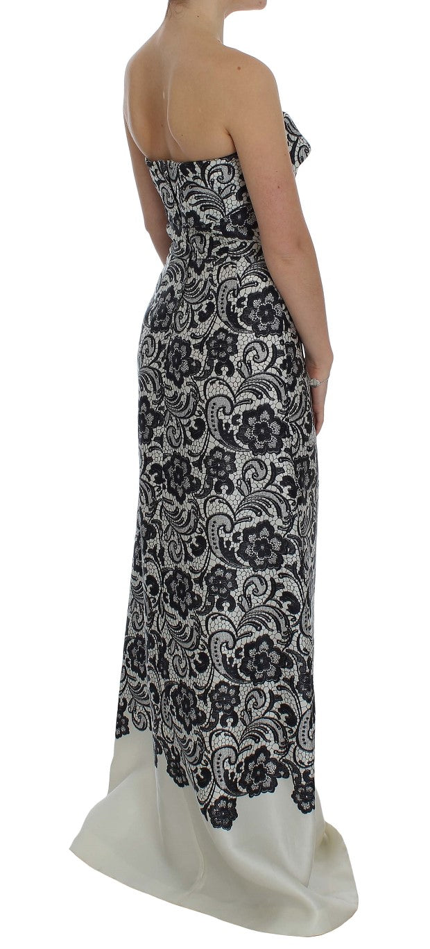 Robe longue corset en soie brodée de dentelle blanche Dolce & Gabbana