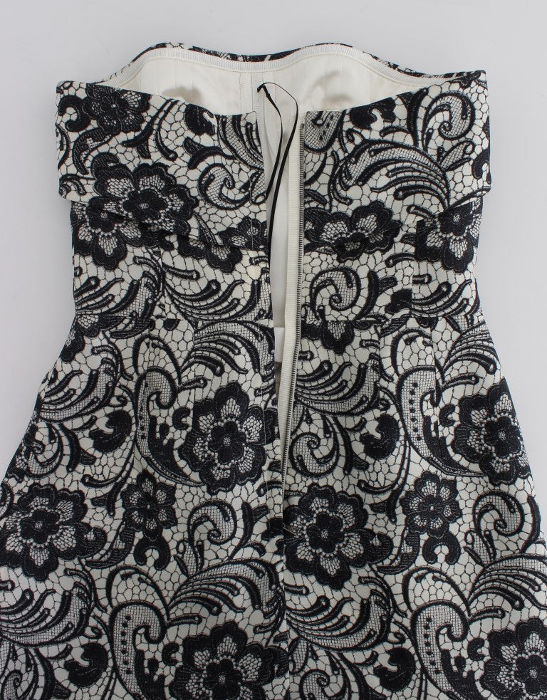 Robe longue corset en soie brodée de dentelle blanche Dolce & Gabbana