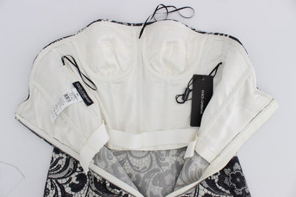 Robe longue corset en soie brodée de dentelle blanche Dolce & Gabbana