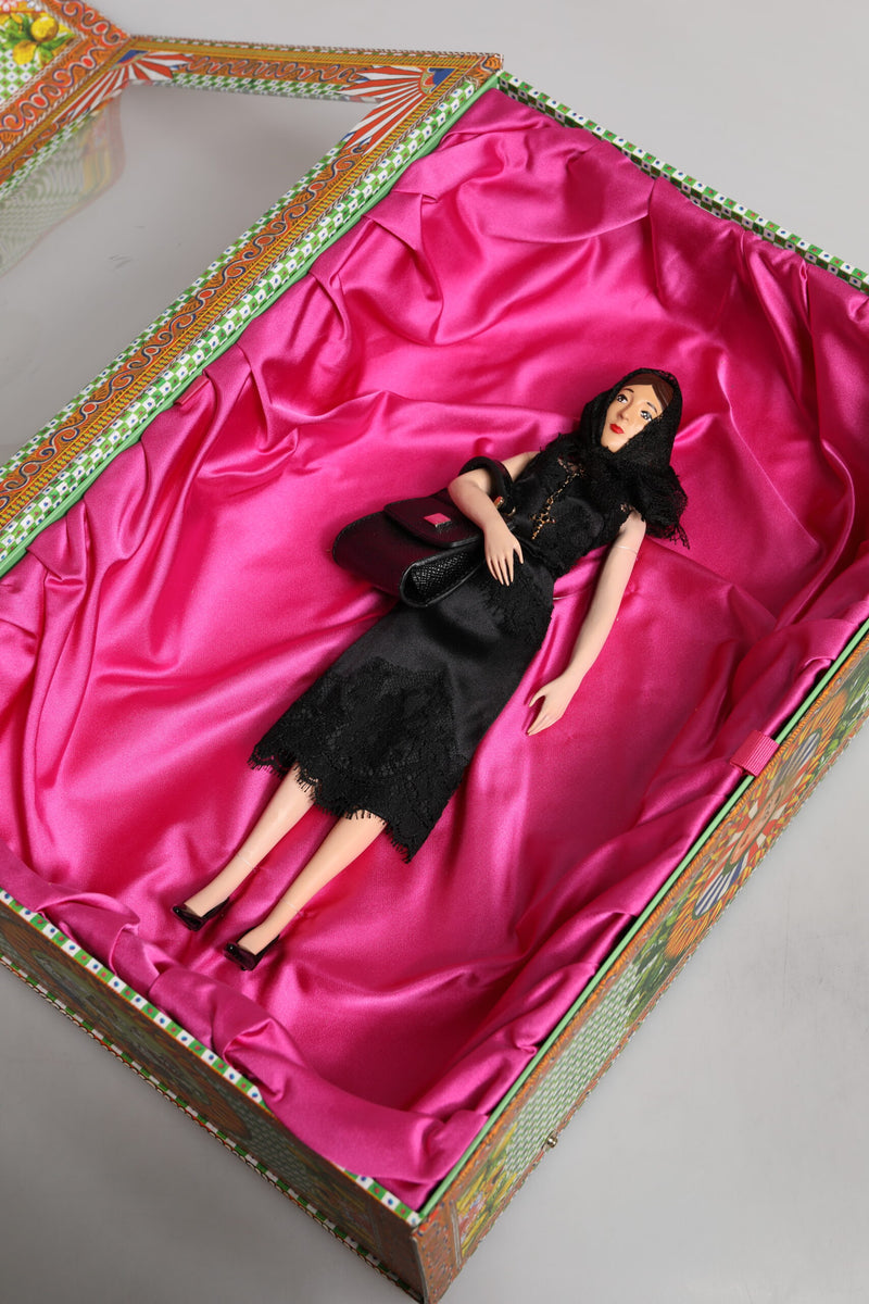 Dolce & Gabbana Black Dress Ceramic Porcelain Fashion Leather Doll