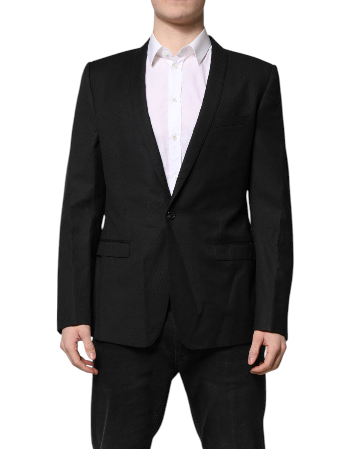 Dolce &amp; Gabbana, veste-blazer noire à simple boutonnage, ornée de détails dorés.