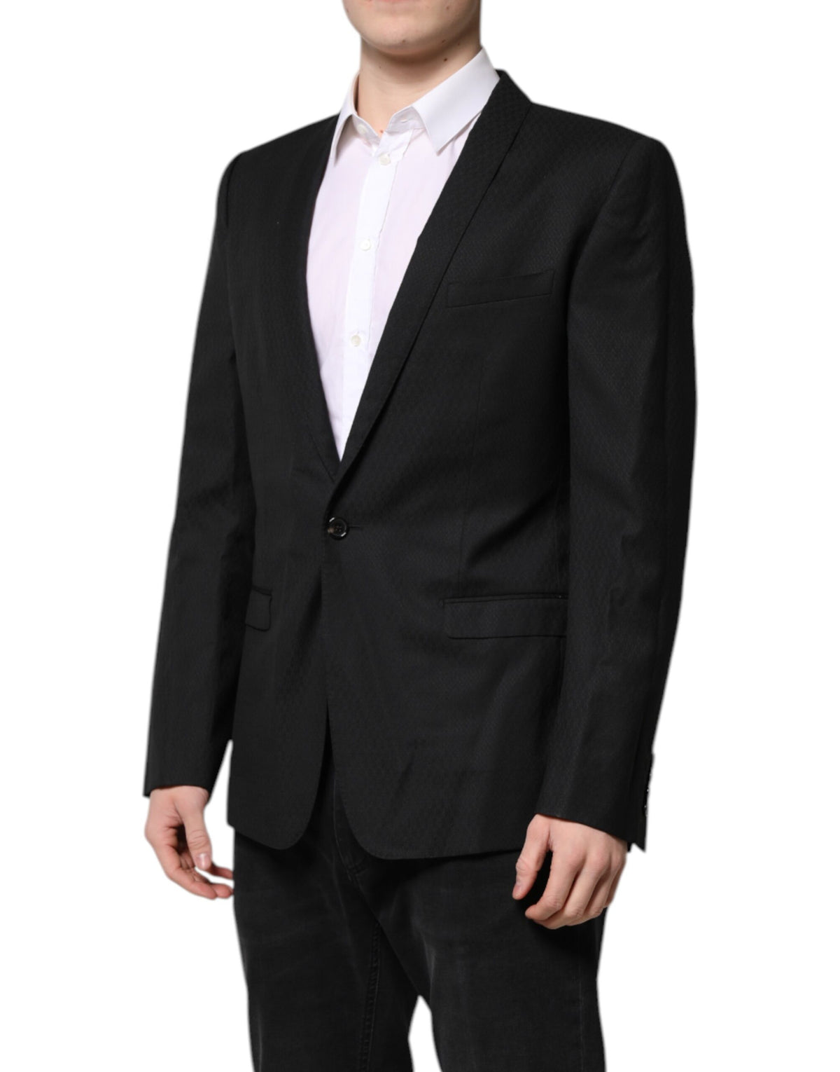 Dolce &amp; Gabbana, veste-blazer noire à simple boutonnage, ornée de détails dorés.