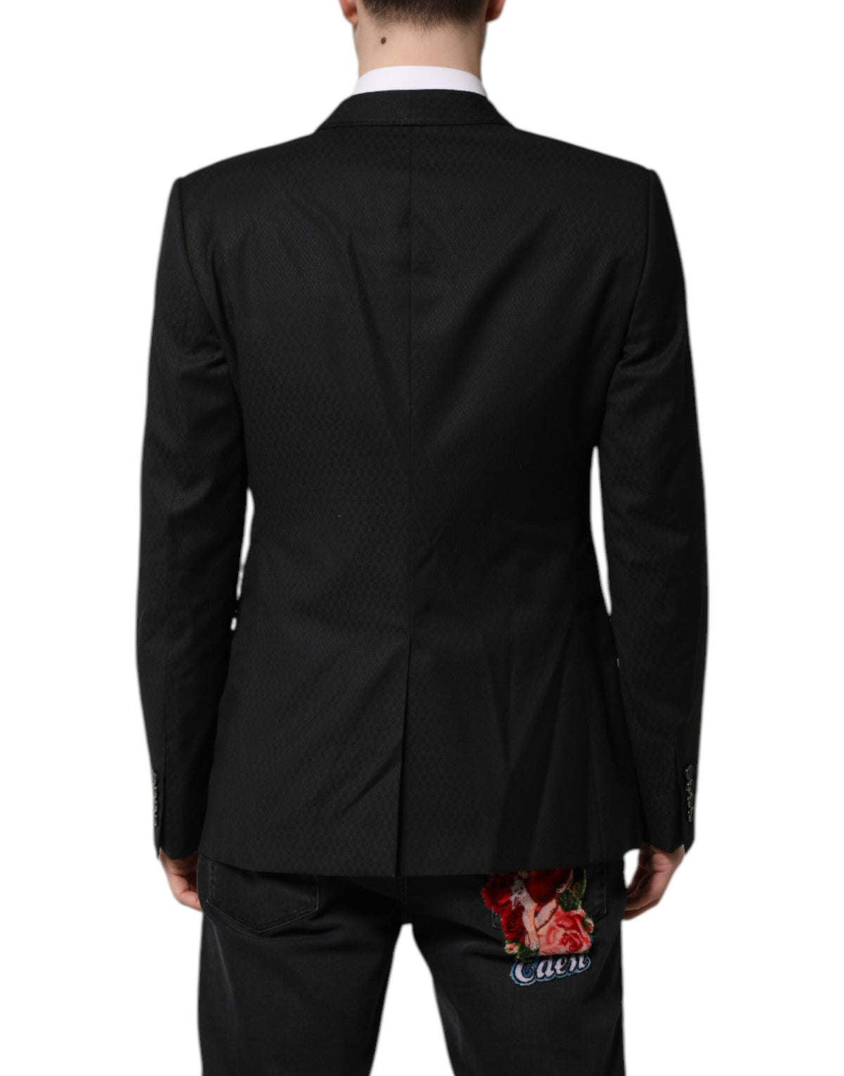 Dolce &amp; Gabbana, veste-blazer noire à simple boutonnage, ornée de détails dorés.