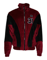 Veste bomber à fermeture éclair intégrée en coton rouge et noir avec logo Dolce & Gabbana