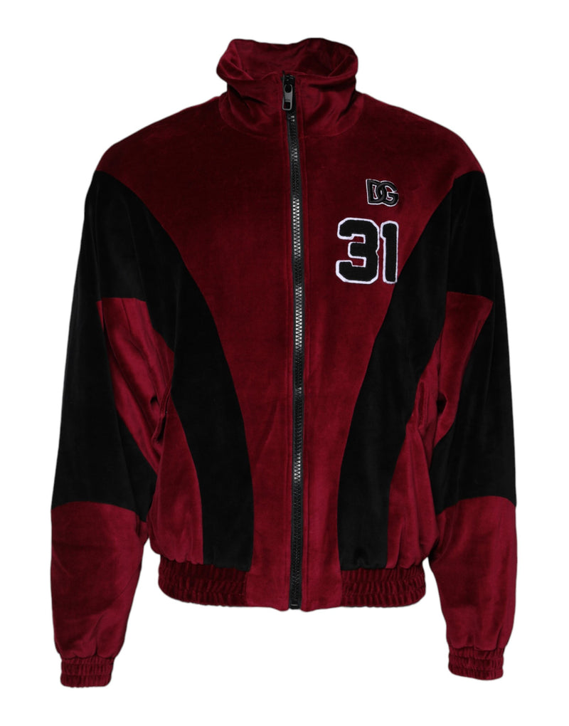 Veste bomber à fermeture éclair intégrée en coton rouge et noir avec logo Dolce & Gabbana