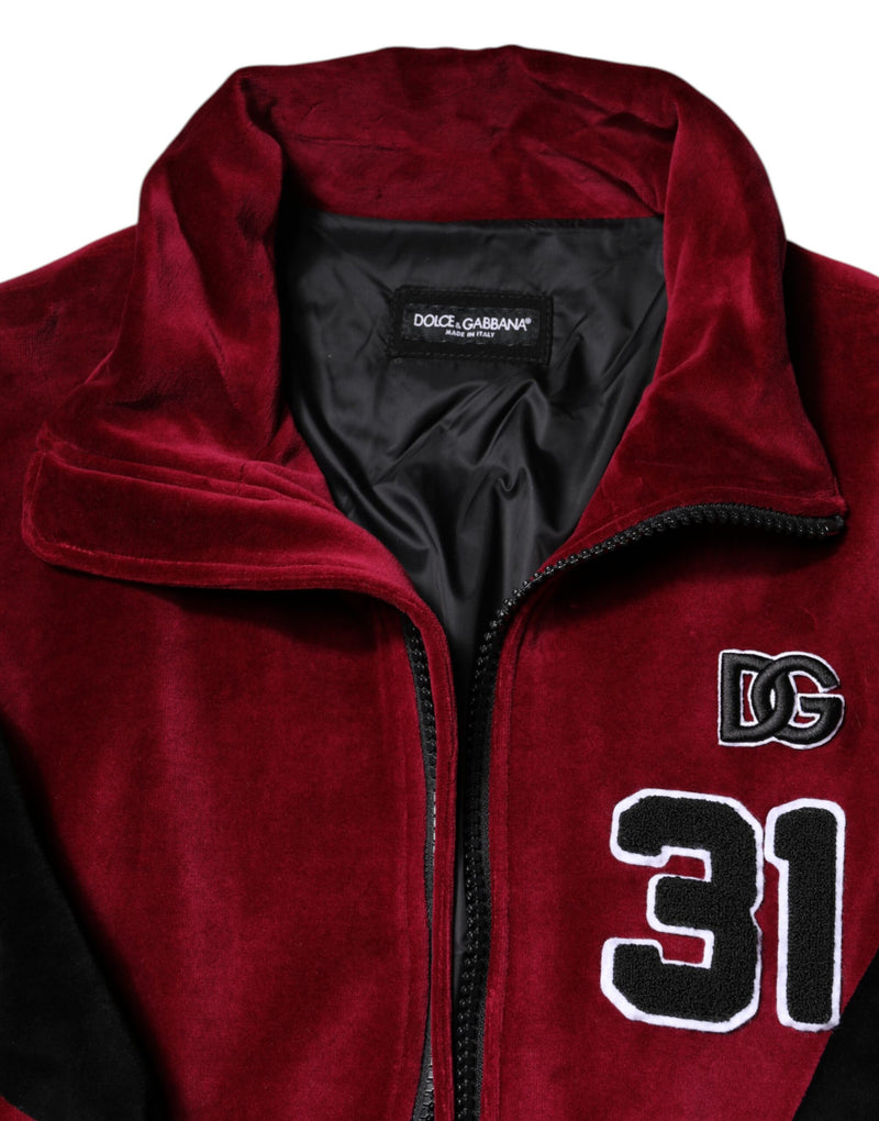 Veste bomber à fermeture éclair intégrée en coton rouge et noir avec logo Dolce & Gabbana