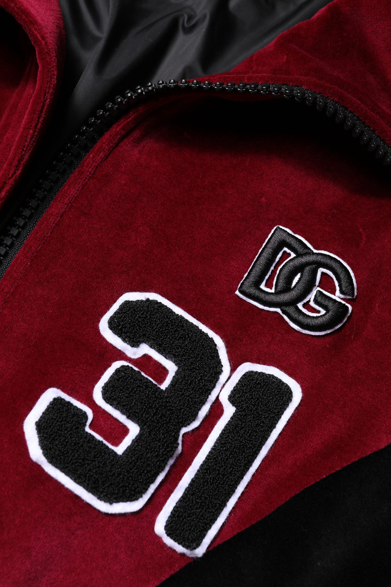 Veste bomber à fermeture éclair intégrée en coton rouge et noir avec logo Dolce & Gabbana