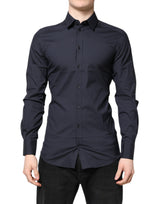 Chemise habillée en coton bleu foncé doré de Dolce &amp; Gabbana