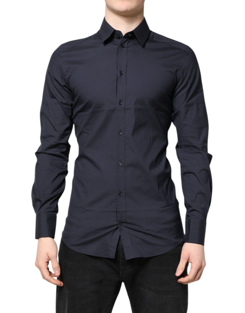 Dolce &amp; Gabbana donkerblauwe gouden katoenen formele overhemdjurk