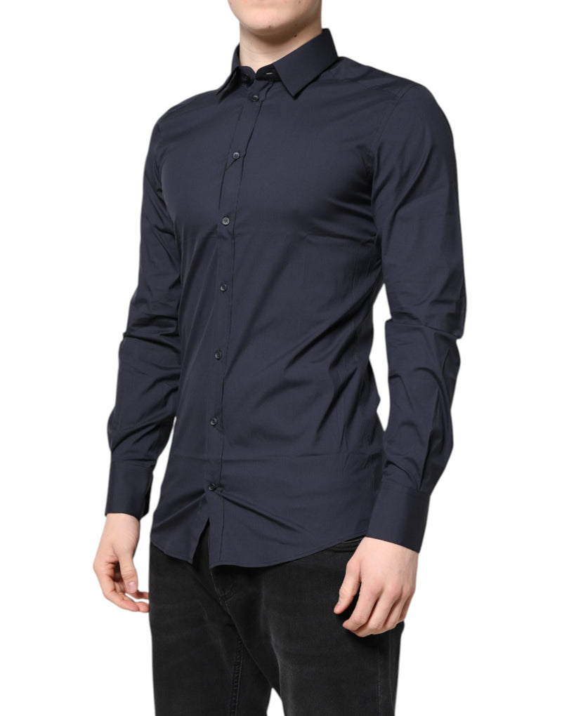 Dolce &amp; Gabbana donkerblauwe gouden katoenen formele overhemdjurk