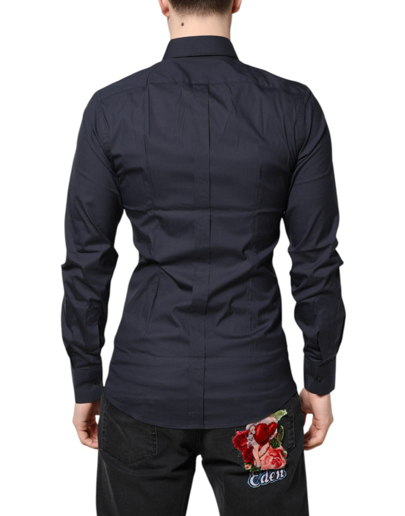 Dolce &amp; Gabbana donkerblauwe gouden katoenen formele overhemdjurk