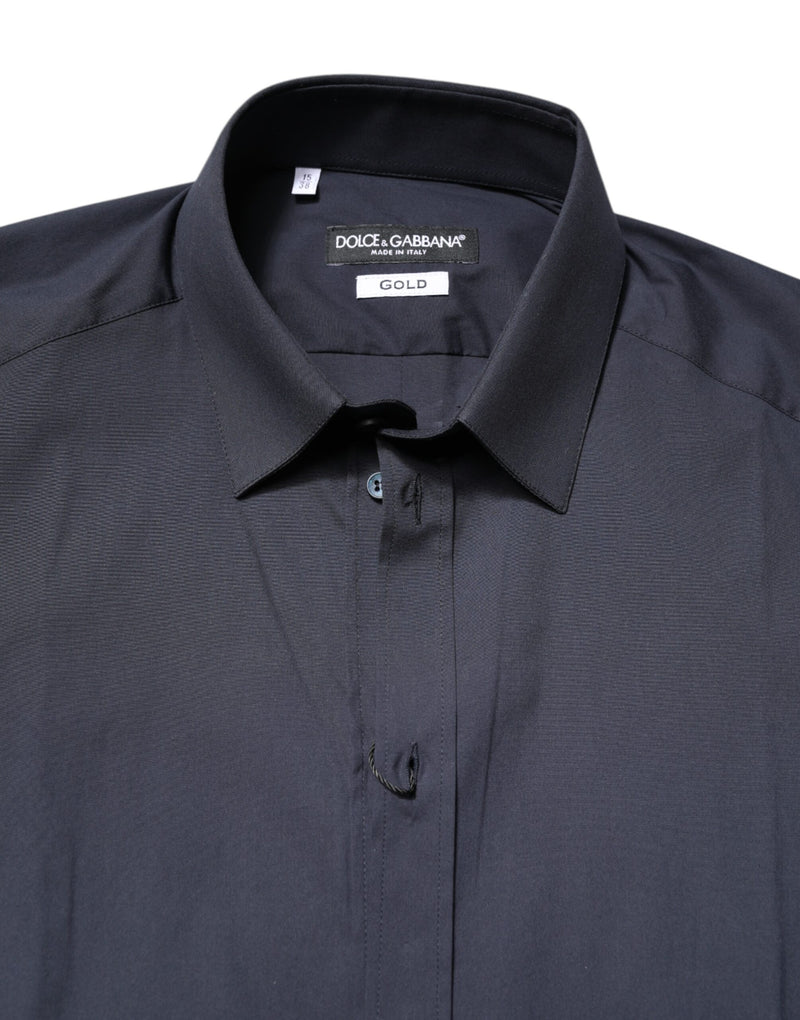 Dolce &amp; Gabbana donkerblauwe gouden katoenen formele overhemdjurk