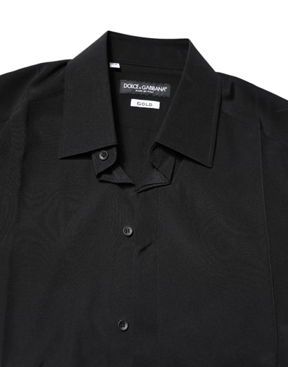 Dolce & Gabbana Black Silk GOLD Long Sleeves Dress Shirt