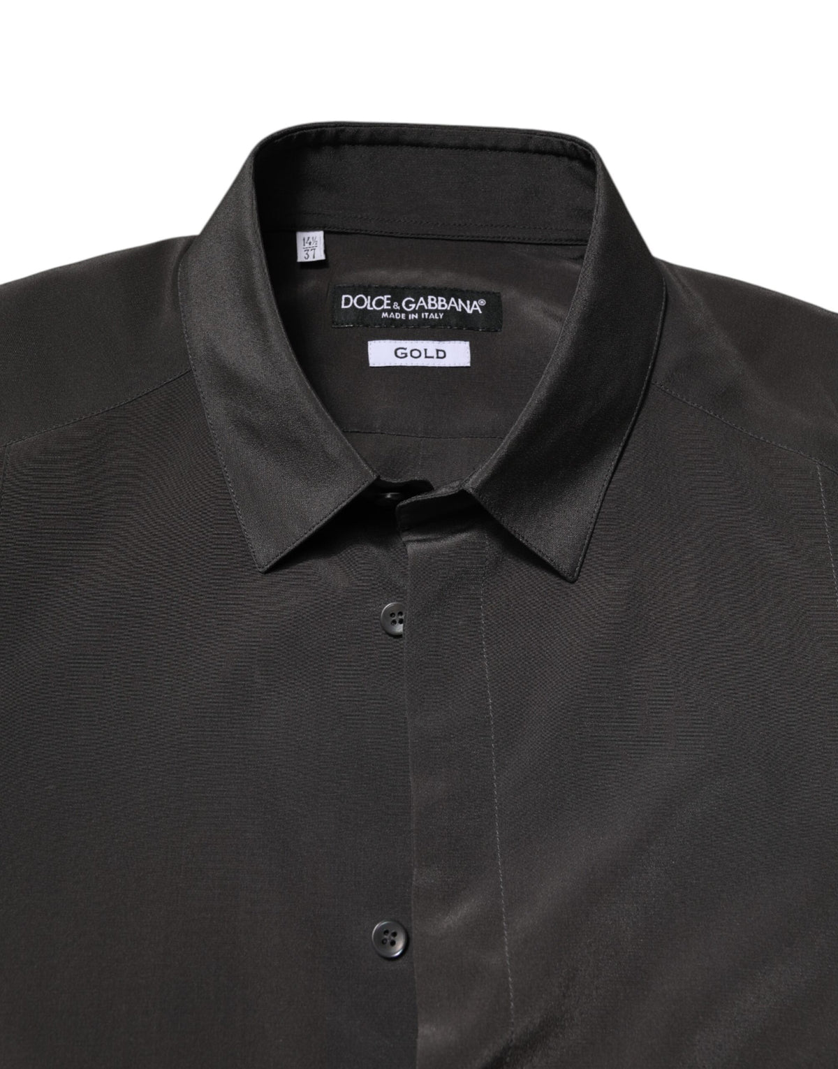 Chemise formelle en soie grise anthracite, brodée d'or, Dolce &amp; Gabbana.