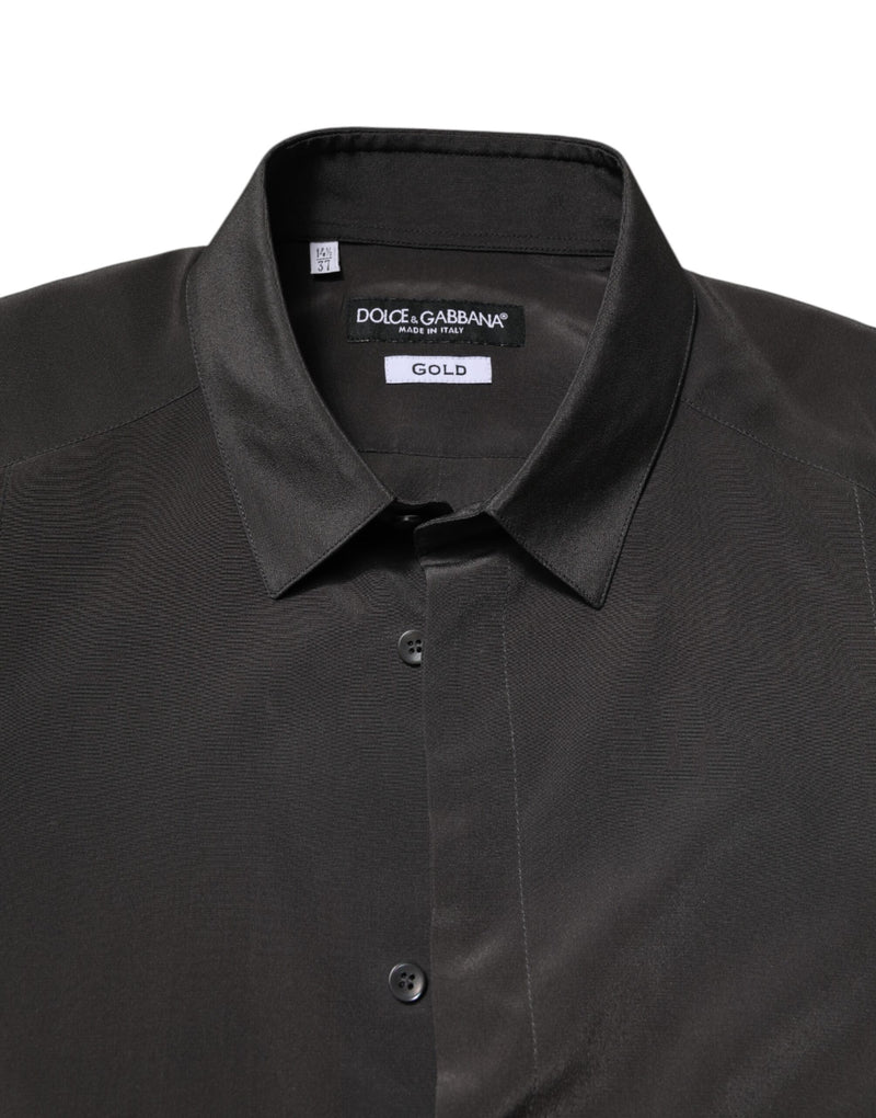 Dolce &amp; Gabbana donkergrijze zijden gouden jurk, formele overhemd.
