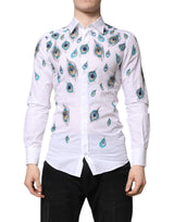 Chemise blanche en coton à imprimé plumes dorées Dolce &amp; Gabbana